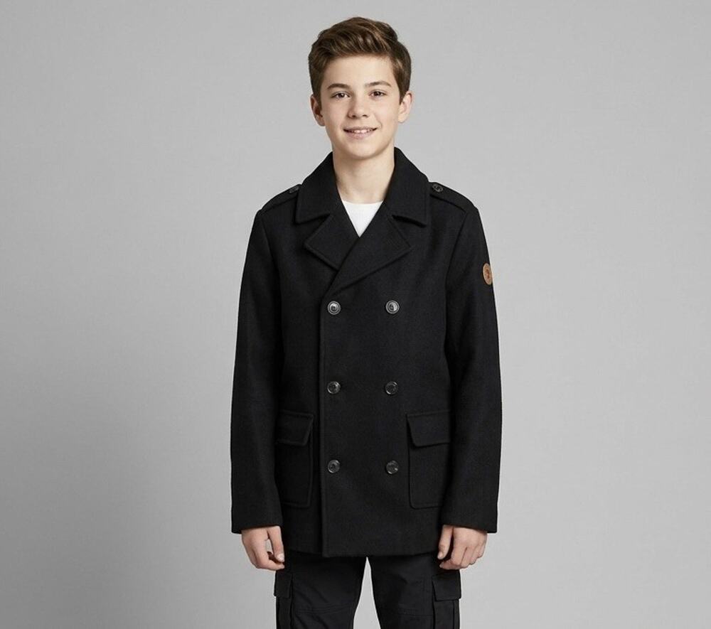 B by Brooks Brothers Boys Black Wool Blend Double Breasted Pea Coat Size 16Y